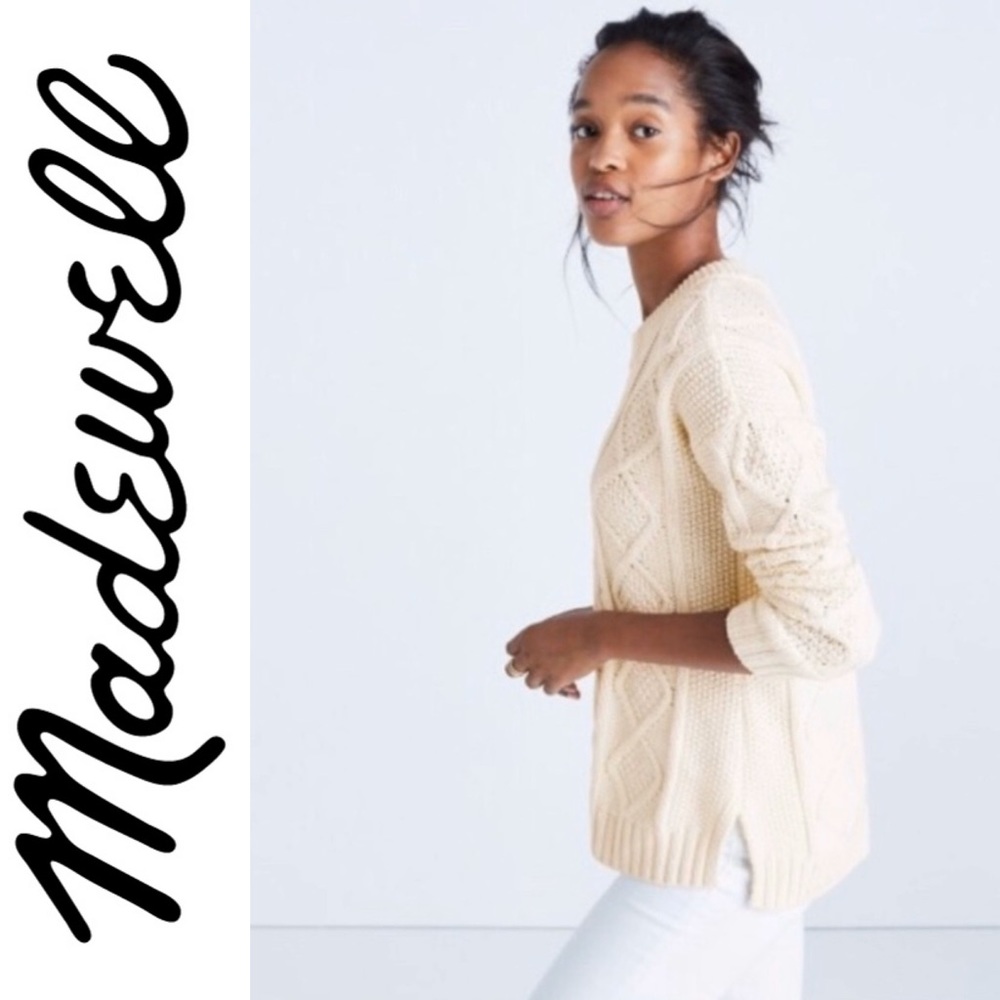 Madewell classic cable knit sweater cream EUC XXS
